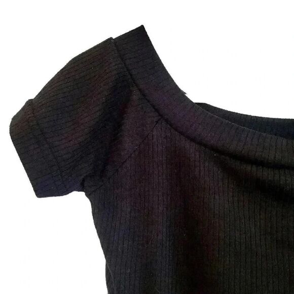 Missguided Women's Black Poly/Viscose Ribbed Knit Scoop Neck Short Sleeve T-Shir - Picture 2 of 6